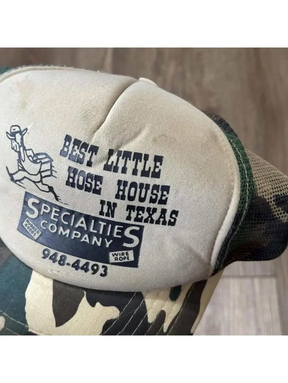 Vtg 90s Best Little Hose House Texas Specialties Company Funny Camo Snapback Hat